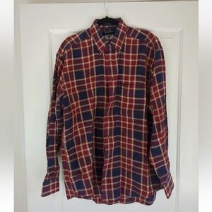 Facconable Men's Long Sleeve Dress Shirt Plaid, 100% Cotton, red and blue